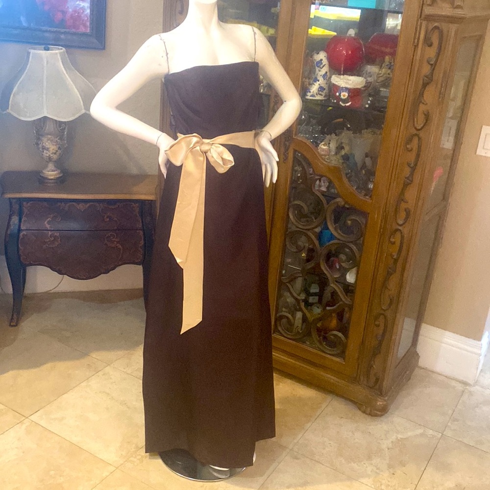 100% Silk Ann Taylor Strapless Brown Gown Formal Maxi Long Dress